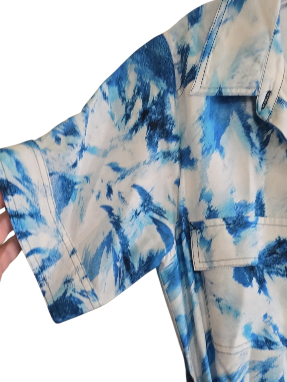 Marie Oliver Tie Waist Button Front Shirt Dress Small Tie Dye Blue White - Picture 5 of 9